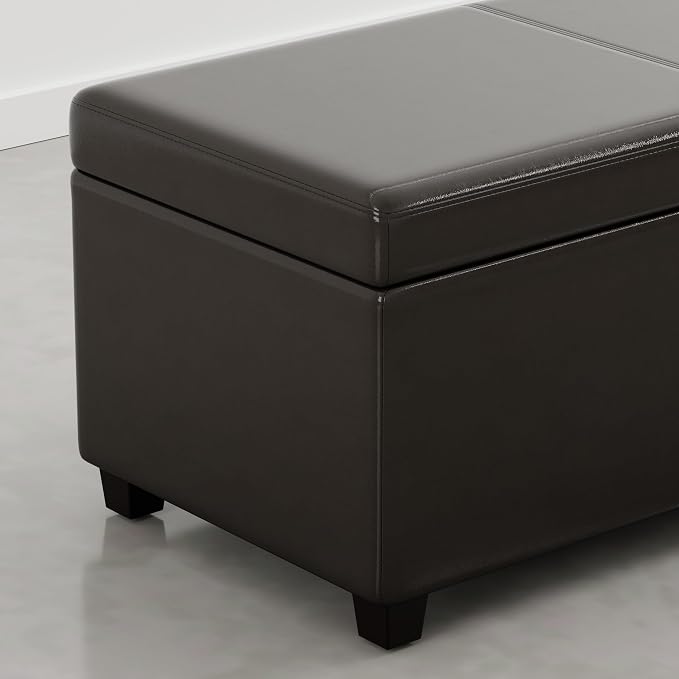 SIMPLIHOME Avalon Extra Large Storage Ottoman Bench - 54 inch Wide Upholstered Vegan Leather Rectangular Lift-Top Ottoman in Dark Clove Brown, Contemporary Bench for Living Room with Hidden Storage