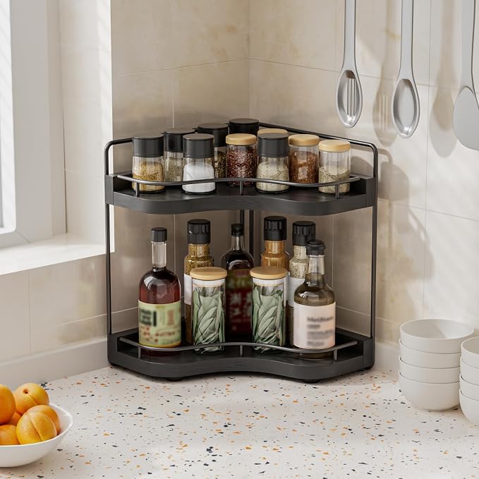 2-Tier Corner Bathroom Counter Organizer, Larger Size | Embedded Screw Holes, Sturdy & Stable, Oversized, Holds More, Vanity Shelf for Makeup & Skincare