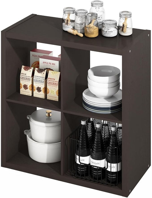 Furinno HERMITE 4-Cube Kitchen Island, Extra Thick Coffee Bar, Dark Oak | Kitchen Storage, Bakers Rack, for Pantry Organizers and Storage, Kitchen Organization