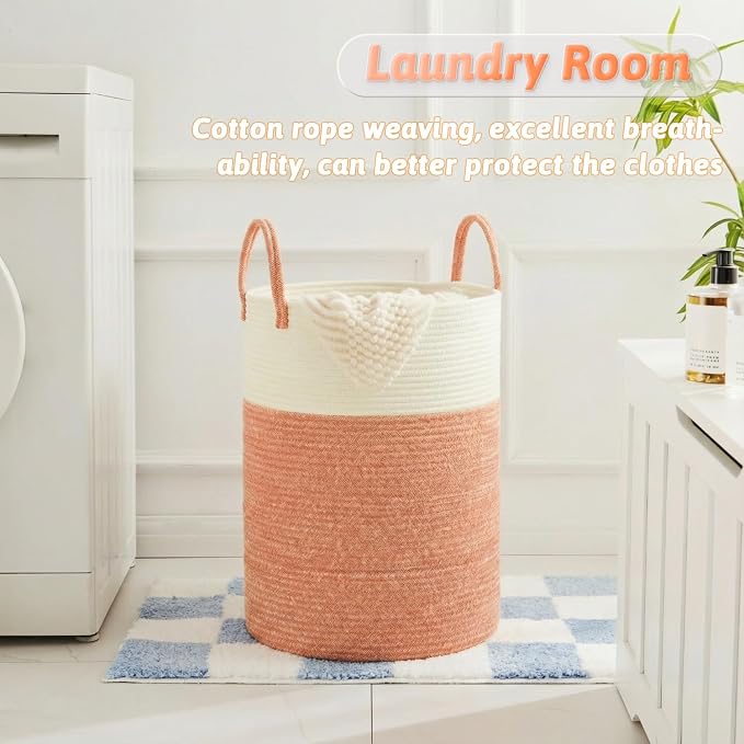 Laundry Basket,Woven Cotton Rope Laundry Hamper,100L for Decor Storage of Dirty Clothes,Toys and Blankets in Bathroom,Baby Room and Living Room