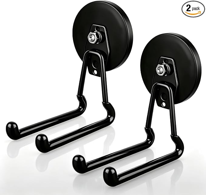 MUTUACTOR Upgraded Magnetic Hooks Heavy Duty,40lbs Anti-Scratch Garage Large Magnet Hooks,2-Pack Super Strong Magnetic Garage Hooks for Organizing Impact Drivers Trailer Cord Garden Tool Box