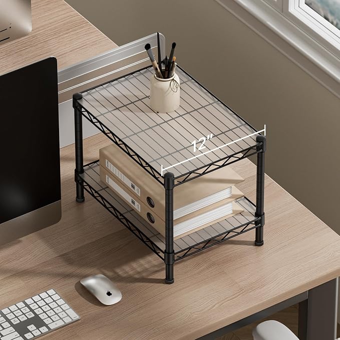 SINGAYE Small Shelves Kitchen Storage Shelf Wire Shelving Metal Adjustable | 2 Tier Shelf Organizers Storage Shelving Unit for Office Pantry Laundry Bathroom Closet Home 11.6" D X 17.6" W X 12" H Black