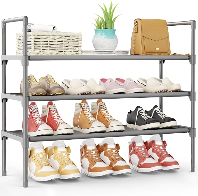 Kitsure Shoe Rack for Closet, Shoe Organizer, 27.6" Wide - 3 Tier, Grey | Shoe Storage for Closet, Entryway, Easy- Assembly& Space-Saving Shoe Shelf with Side Handle, Closet Organizer
