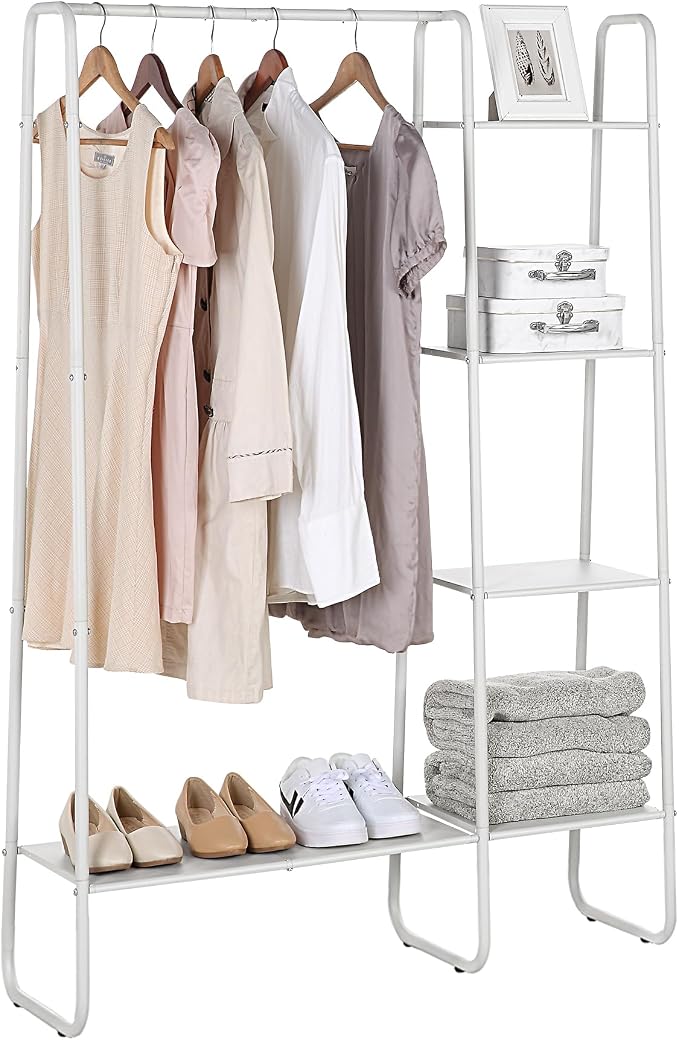 SunnyPoint Freestanding Clothes Metal Garment and Accessories, Organizer Closet Rack (WHITE)