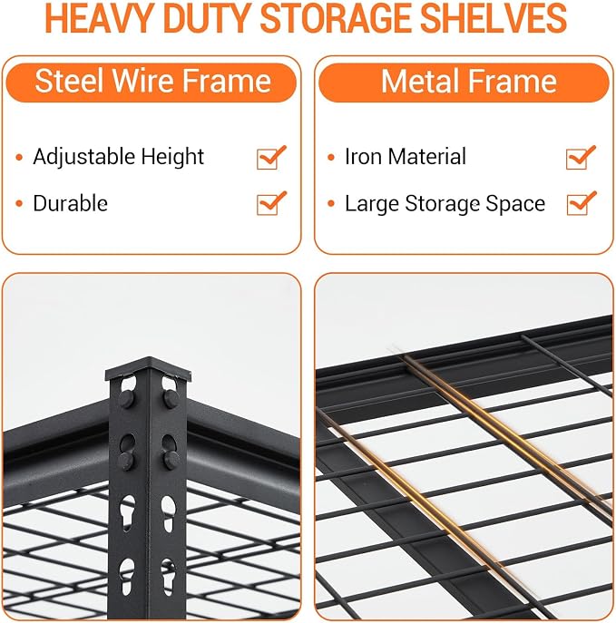 Garage Storage Shelves 5 Tiers, Heavy Duty Storage Shelving Racks with 2500 LBS Capacity, 60 in L x 24 in W x 78 in H Metal Adjustable Utility Shelving Unit for Garage Organization, Basement, Workshop