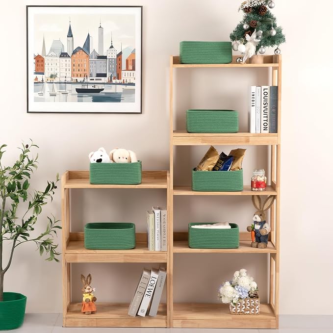OIASKET 6 Pack Storage Baskets for Shelves, Small Baskets for Shelves, Cute Decorative Storage Bins, Organizer Basket for Gifts Empty, 11.8''Lx7.8''Wx4.7''H-Green