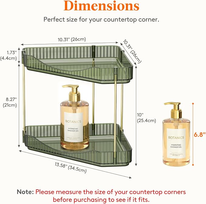 Lifewit 2 Tier Corner Bathroom Counter Organizers and Storage, Green | Plastic Makeup Skincare Organizers Countertop, Large Sink Cosmetic Perfume Shelf for Bedroom, Dresser, Kitchen, Vanity