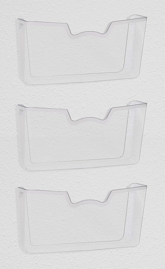 Simple Houseware Clear Wall Mount Single Pocket Hanging File Holder, 3-Pack | Wall File Holder Organizer for Paper and Documents
