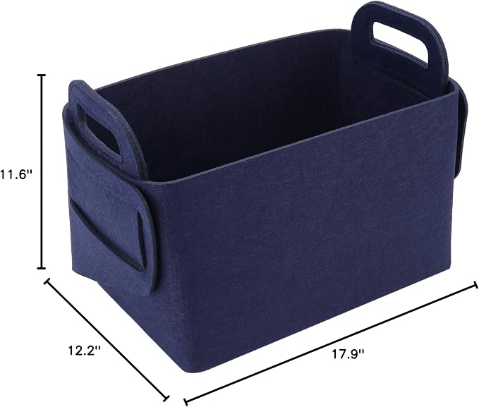 Storage Basket Felt Storage Bin Collapsible& Convenient Box Organizer with Carry Handles for Office Bedroom Closet Babies Nursery Toys Laundry (Navy Blue, 17.9inch（L）×12.2inch（W）×11.6inch（H）)