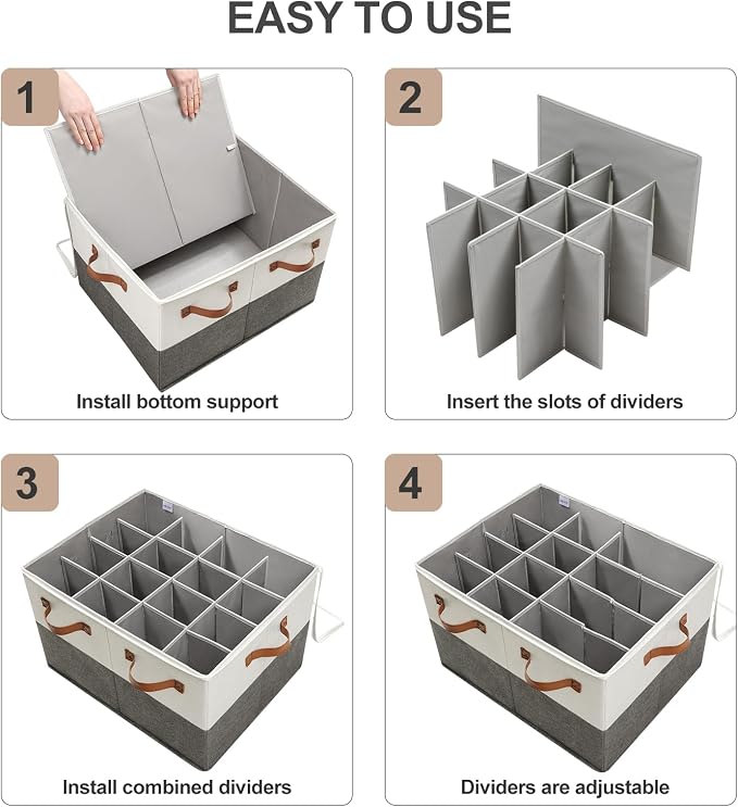 Shoe Organizer for Closet 2 Pack, Foldable Shoe Box with Adjustable Dividers and Clear Cover, Space Saving Shoe Storage Organizer Cabinet with Reinforced Handles, Fits 32 Pairs TP12WG