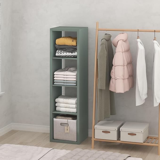 Furinno Cubic Extra Thick 4-Cube Closet Organizers and Storage, Sage Green | 14.6 x 16 x 58 in, Vertical Open Shelf Closet Storage, Closet Organizer, for Wardrobe, Bedroom, Living Room