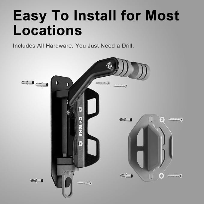 corki Bike Wall Mount, Swivel Bike Hangers for Garage 2-Pack Black | Heavy Duty, Space-Saving Vertical Rack, Holds 80lbs, Easy Install, For Road & Mountain Bikes