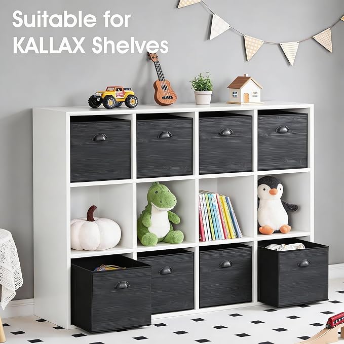 Faux Wood Grain Cube Storage Bins, 11x11 Inch Storage Cubes, Closet Cloth Baskets Box for Shelves, Set of 6