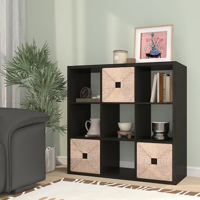 [2026 Wooden Thick Frame 9 Cube Storage Organizer Shelf with Anti-Tipping Kits + Reversible Open Back Bookcase, Horizontal and Vertical Dual-use（Chocolate,11inch）