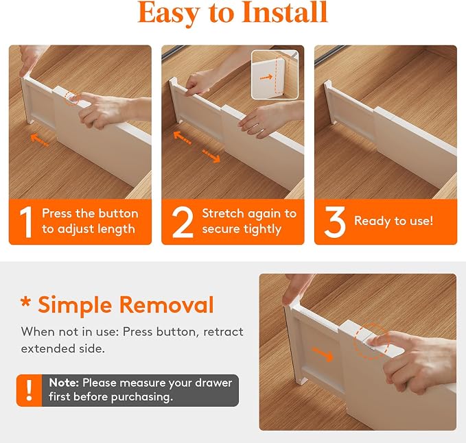 Lifewit 14 Pack 6" High Drawer Dividers 34-56cm/13.5-22" Adjustable Drawer Organizer for Clothes/Utensils, Expandable Drawer Separator in Dresser/Kitchen/Bedroom/Office Organization & Storage White
