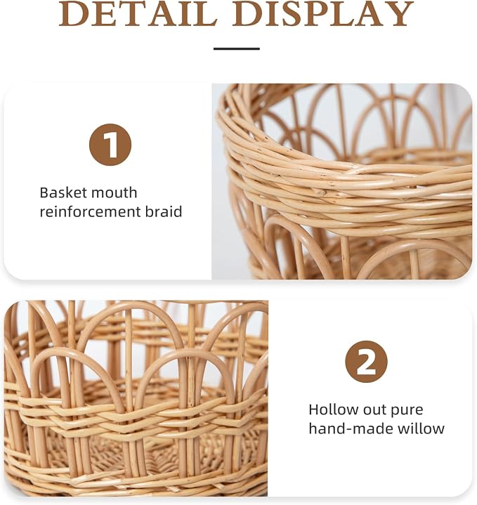 Round Wicker Basket, Woven Hollow Willow Storage Basket for Decoration Organizing Shelves