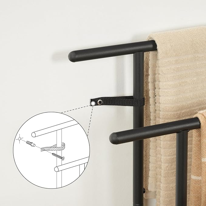 HOOBRO 39.4" Tall Freestanding Towel Rack for Bathroom, 3 Tier Stepped Blanket Rack with Shelf, Oversized Bath Towels Drying and Display Rack, Black and Rustic Brown BF50LB01