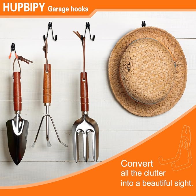 HUPBIPY 26 Pack Garage Hooks Heavy Duty, Wall Mount Ladder Hooks | Storage Organizer With a non-slip coating for Hanging Bicycles Garden Tools Ladders Hoses Ropes and Loose Items(Orange)