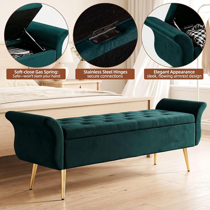 Storage Ottoman Bench 63’’ Length Upholstered End of Bed Bench