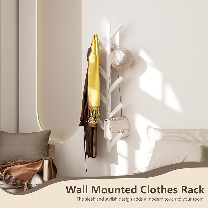 Prywot Vertical Hat Rack, Metal Coat Rack Wall Mounted, White, 37.8" | 9 Hooks, Space-saving wall-mounted design, for Hats, Jackets, Coats, and Bags - Suitable for Entryways and Bedrooms