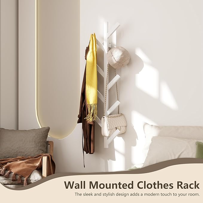 Prywot 2PK Vertical Hat Rack, Metal Coat Rack Wall Mounted, White, 37.8" | 9 Hooks, Space-saving wall-mounted design, for Hats, Jackets, Coats, and Bags - Suitable for Entryways and Bedrooms