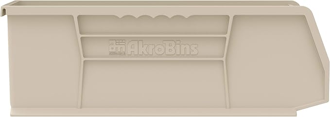 Akro-Mils 30234 AkroBins Plastic Storage Bins, 15"x5"x5", Stone, 12-Pack | Space-Saving Stackable Bins for Garage, Pantry, Craft Organization