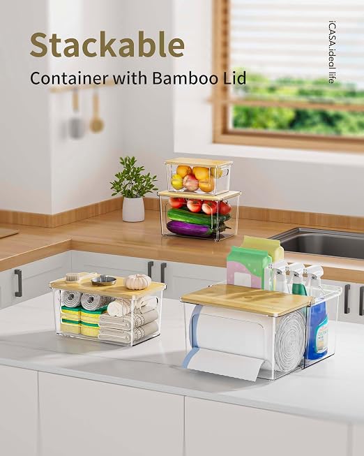 iCASA 3 in 1 Trash Bag Holder Garbage Bags Dispenser Under Sink Organizer | Stackable Trash Bag Organizer for 13/30/33 Gallon Bags, Clear Storage Bins for Kitchen, Cabinet, Laundry Room Organization
