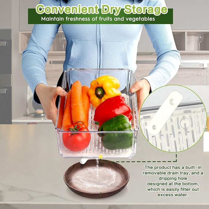 ZIJUND 6 Packs Fridge Organizers and Storage, Refrigerator Organizer Bins | Stackable BPA-Free Refrigerator Organizers and Storage Containers for Fruit, Vegetable, Food, Drinks, Cereals, Clear