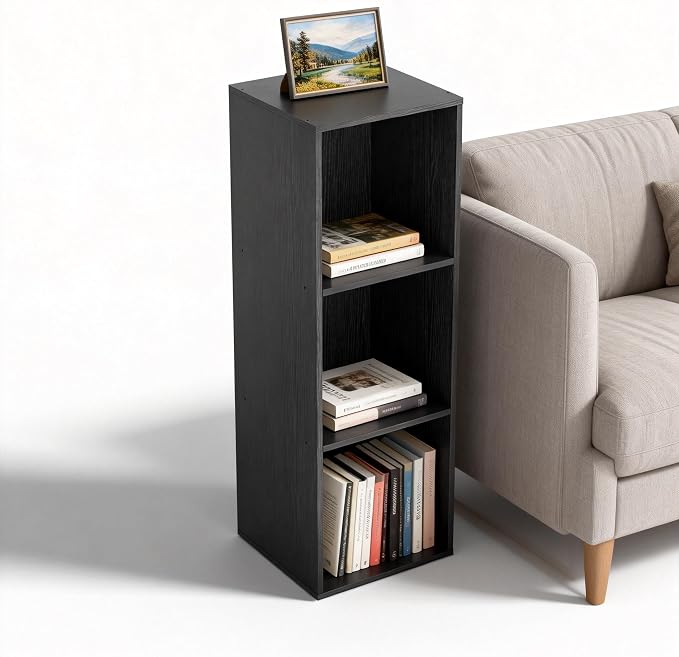 3 Cube Storage Organizer, 3 Tier Cube Low Bookcase Freestanding Storage Display Organizer, Three-Cubes Open Shelf Bookshelf for Home Office (Black, 3-Cube)