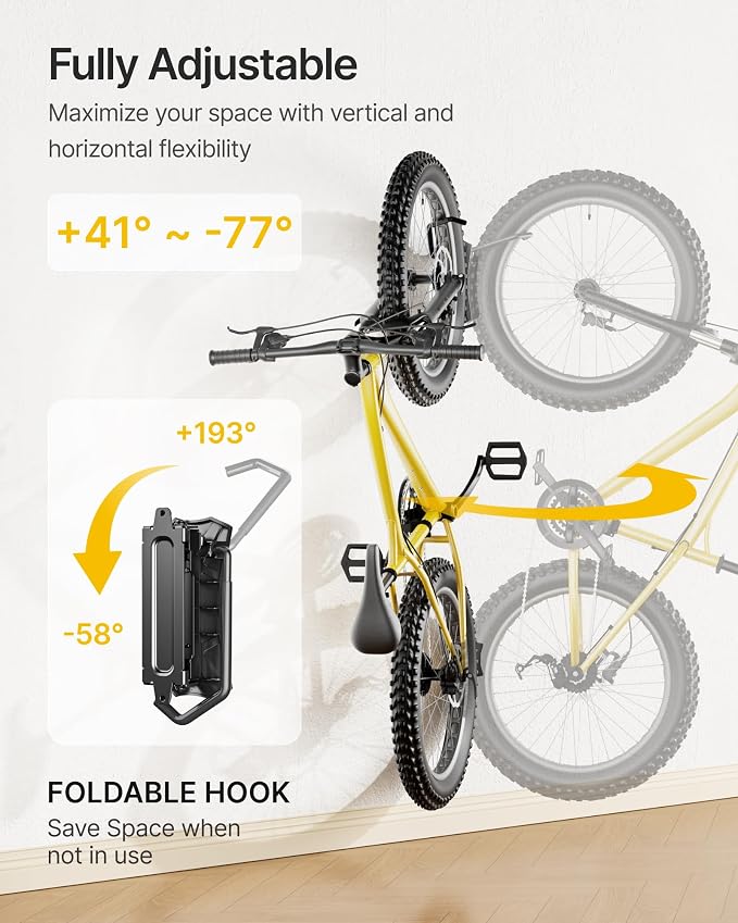 monTEK Swivel Bike Wall Mount for Fat Tire, Up to 4.5" Tire Width, 3 Pack | Swivel Bike Wall Hanger, Holds Up to 77lbs, Space-Saving Bike Rack, Heavy Duty Bike Storage for Garage Tool Room Storehouse