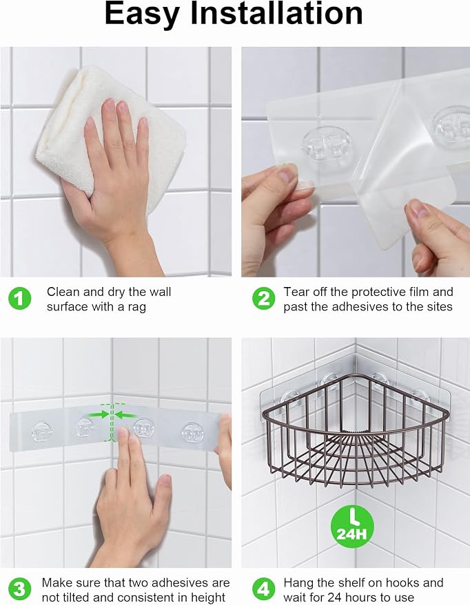 SMARTAKE 2-Pack Corner Shower Caddy Deep Basket, SUS304 Stainless Steel | Wall Mounted Bathroom Shelf with Adhesive, Storage Organizer for Toilet, Dorm and Kitchen, Bronze