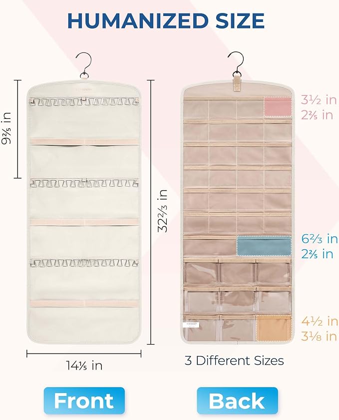 BAGSMART Hanging Jewelry Organizer, Necklace Holder Anti-tangle with 20 Jewelry Storage,1 Piece, Large Beige