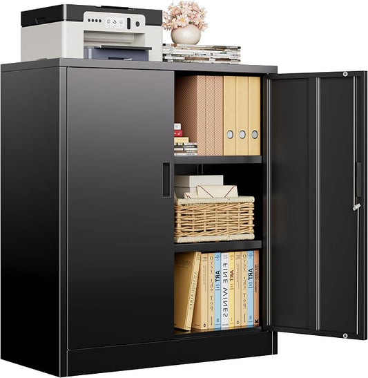 CJF Metal Storage Cabinet, 36" H Locking Storage Cabinet with Shelves and Doors, Metal Cabinets for Home Office, Garage, Utility Room and Basement (Black)
