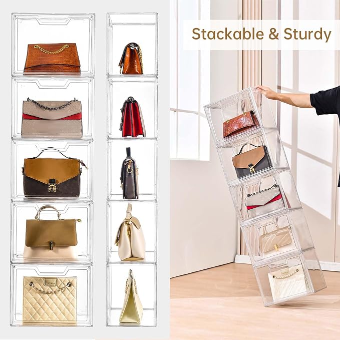 3 Pack Clear Storage Organizers with Lids, Storage Containers with Magnetic Door, Stackable Acrylic Display Case for Cosmetic, Multifunctional Storage Boxes for Dorm, Living Room, Bedroom Storage
