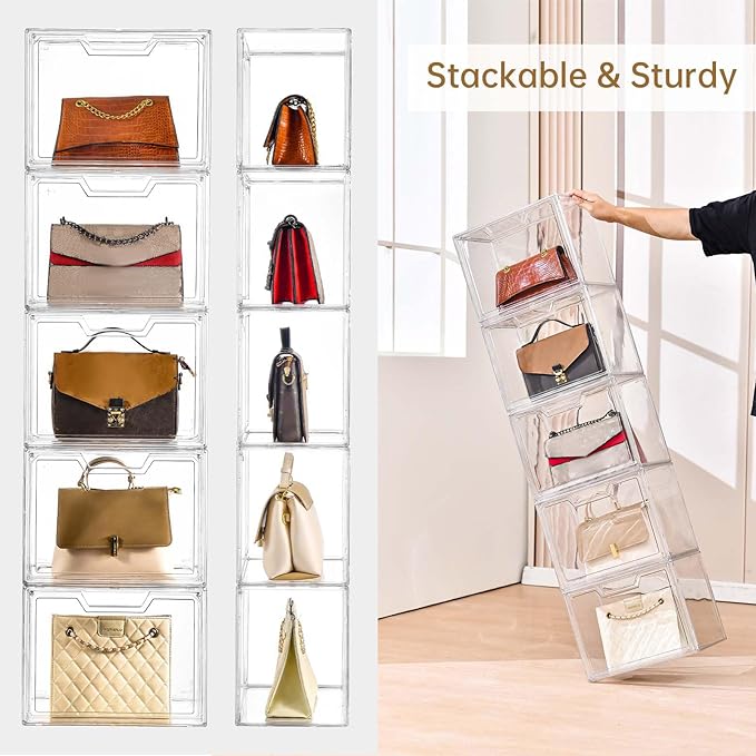 Stackable Acrylic Display Case,Clear Storage Bins with Lid for Collectibles | Purse Organizer ,Storage Boxes/Bins with Lids, Closet Organizers and Storage for HandBags, Hat, Collectibles and Lego