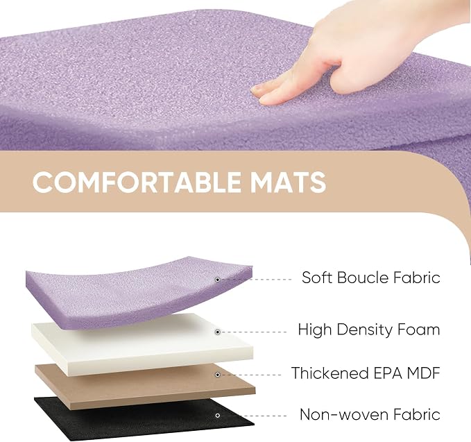 PINPLUS Storage Ottoman Cube Ottoman Foot Rest,Small Foldable Portable Boucle Upholstered Sherpa Ottomans, Faux Teddy Fur, Purple 16.5"x12.6"x12.6"
