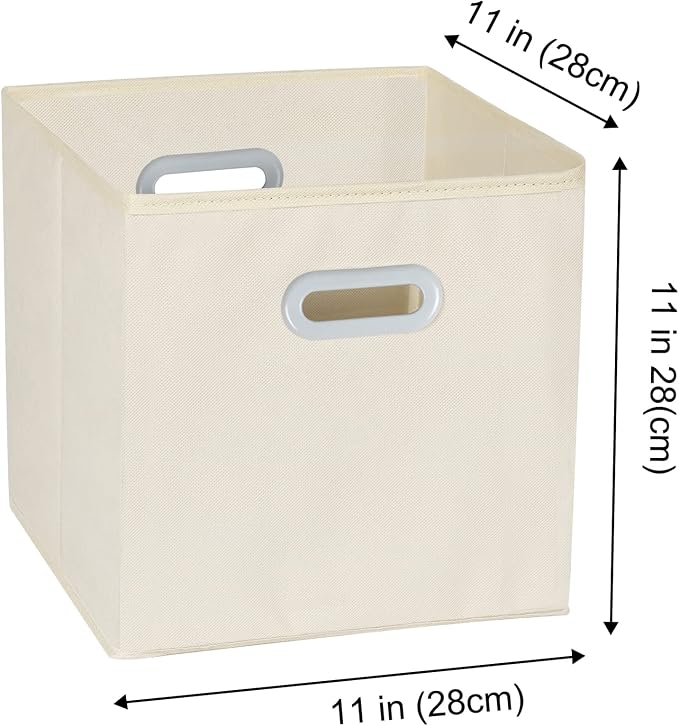 Fabric Cloth Storage Bins,Fabric Cube Organizer with Dual Handles Foldable Cube Storage Baskets for Home Bedroom Storage,Set of 3, Creamy-White