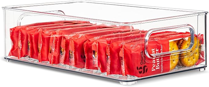 Plastic Food Storage Clear Container Bin with Handles for Organizing Kitchen, Pantry, Refrigerator, Freezer, Pantry, Cabinet, Closet, Bathroom. Stackable 10”x6”x3”