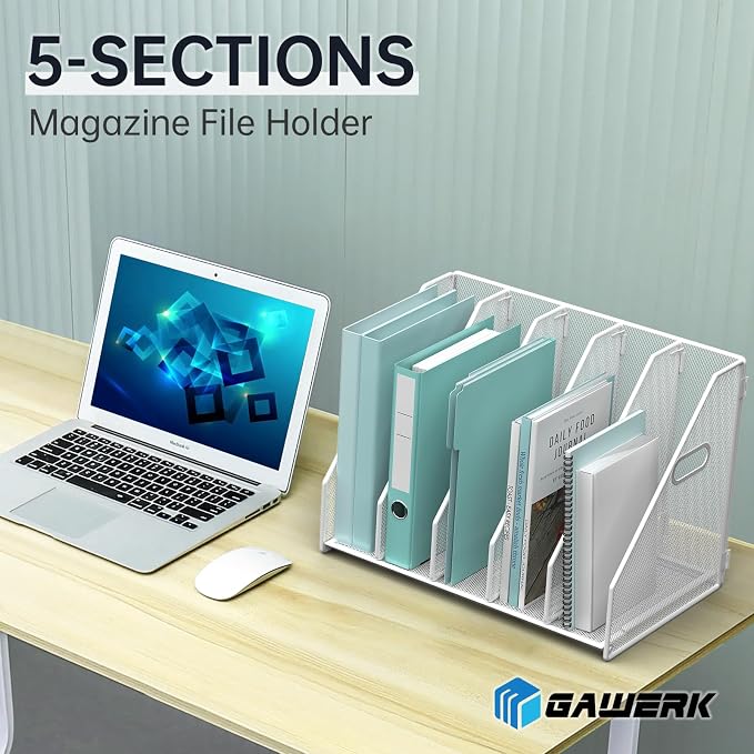 MINDEPOT Desk File Organizer Folder Holder with 5 Vertical for Office White