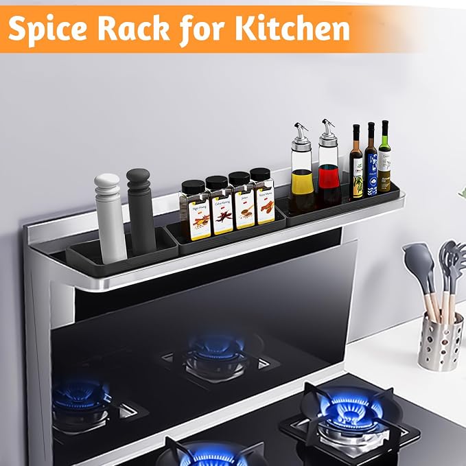 Foeacry Magnetic Stove Top Shelf 30"/24"/20", 3-Piece Silicone Over the Stove Shelf Spice Rack & Spice Organizer — Heat Resistant, No Drill Kitchen Storage Organizer for Gas & Electric Stoves