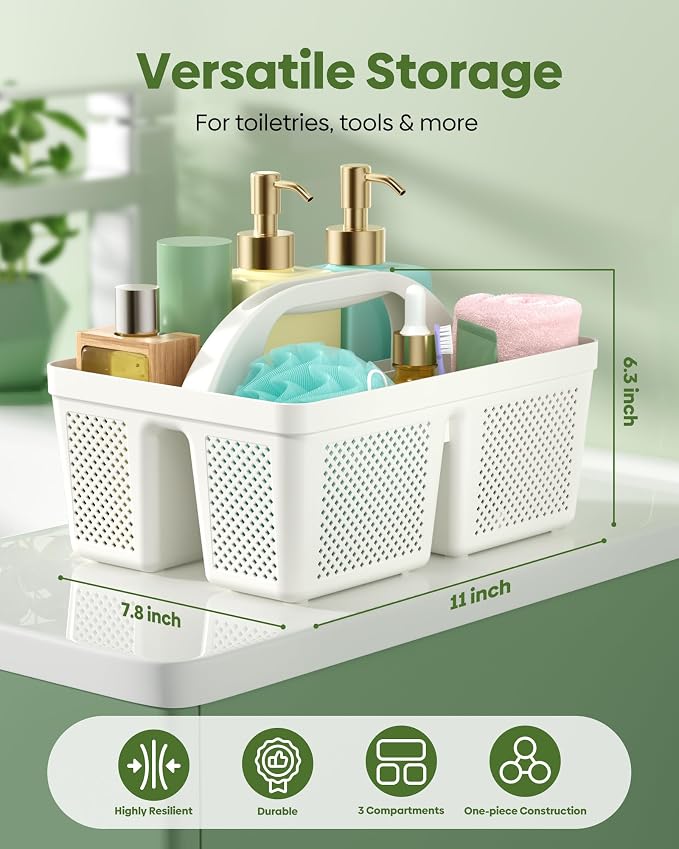 4 Pack Portable Shower Caddy Basket with Handle, Plastic Cleaning Caddy Organizer for Bathroom, College Dorm, Kitchen & Laundry Room, Divided Storage Tote for Toiletries and Cleaning Supplie