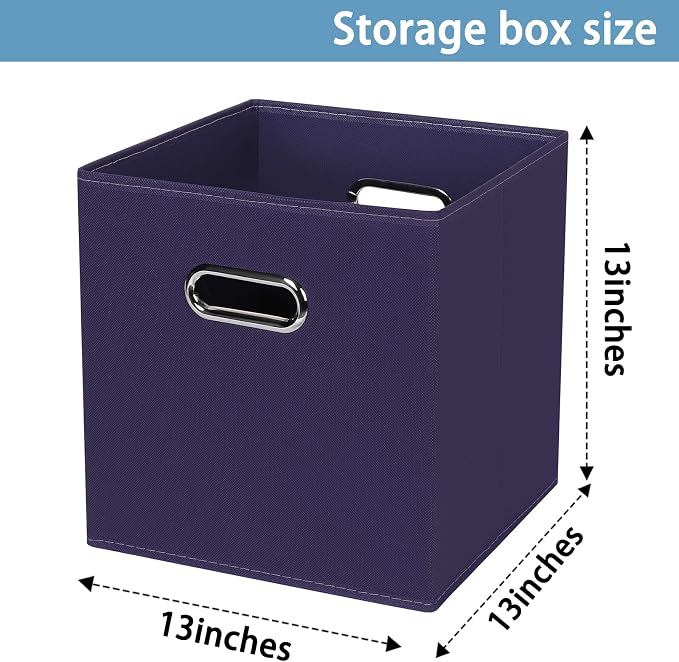 Fabric Cubby Storage Bins,13x13x13 Inches,Cube Organizer Bin Foldable Storage Boxes with Dual Handles Fabric Organizer Box and collapsible Storage basket,Set of 8,Navy Blue