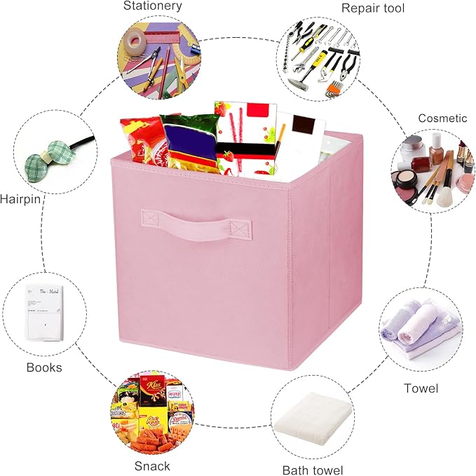 2Pcs Storage Cubes,10.5 Inch Collapsible Storage Bins,Fabric Foldable Bins | [Pink] [For Organization, Durable Storage Bins for Closet, Shelves, Offices]