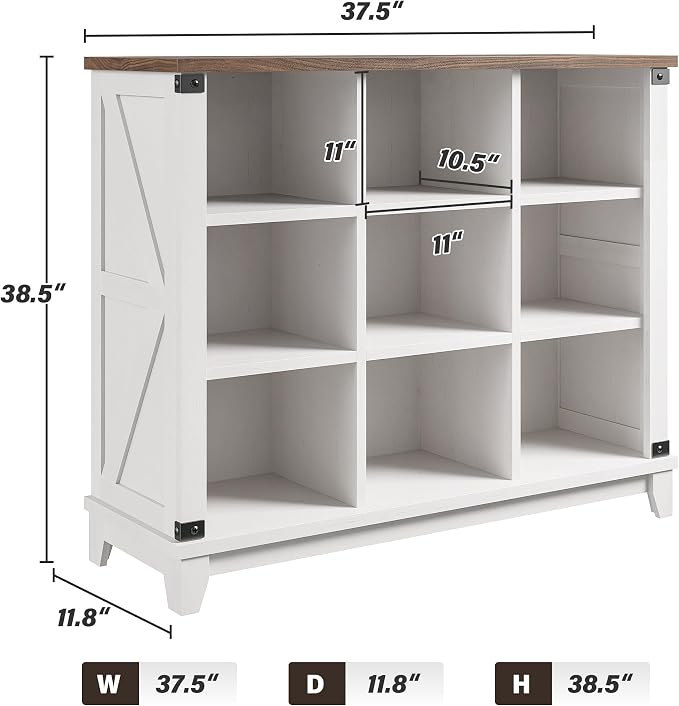 EnHomee Farmhouse 9-Cube Storage Organizer for Living Room, White | Home Organization Lovers, Wood & Metal, Holds 386 Lbs, Anti-Tip & Stabilizers