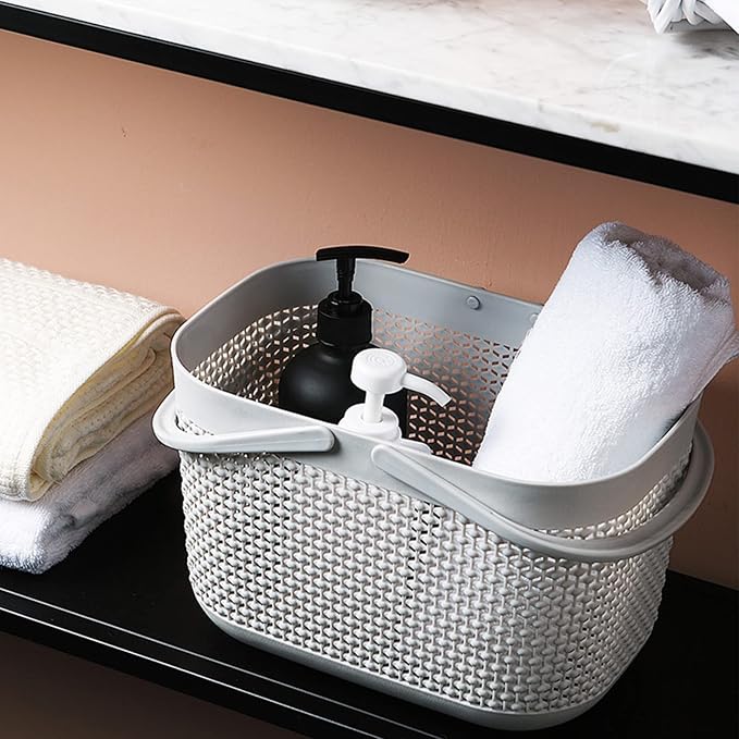 Plastic Portable Shower Caddy Basket, Storage Organizer, Grey, 2 Pack | Bottom Drain Holes, Keep Dry, Sturdy and Durable, Easy to Carry for Bathroom, Kitchen, Dorm Room, RV, College