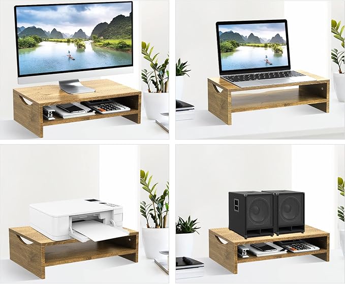 Zimilar Monitor Stand Riser, 2 Tiers Wood Laptop Computer Monitor Riser | for PC Screen, iMac, Desktop Screen Monitor Stand Riser with Storage for Home Office
