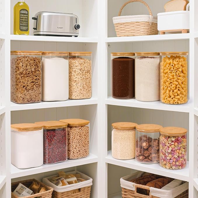 ComSaf Flour Sugar Storage Containers 4 Qt, Set of 2 Glass Flour Container | 1 Gallon Large Glass Storage Containers, 15cm Extra Wide Mouth Canisters, Easy Clean and Scoop, 4.4lb Flour Jar, BPA Free
