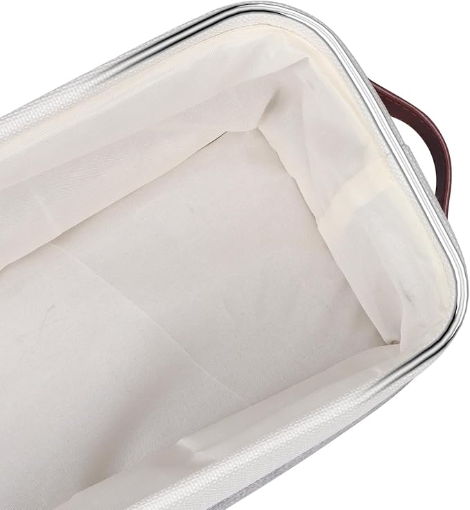 Univivi Small Narrow Fabric Storage Bins,Gray,15x6x5 inch,4 Pack | Hard Cardboard Bottom,Metal Frame,Foldable,PU Handles,Storage Baskets Organizing Small Items