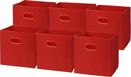 Simple Houseware 11-Inch Foldable Cube Storage Bins with Handles, Red | 6-Pack Lightweight & Durable Structure Fabric Cubes Organizer for Closet or Shelves