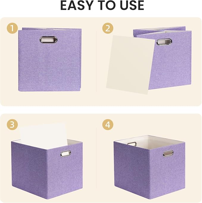 Posprica 3X Thicker Collapsible Storage Bins,13×15x13 Foldable Storage Cube Boxes Fabric Drawer for Closet Shelf Cabinet Bookcase, set of 4 (Purple)
